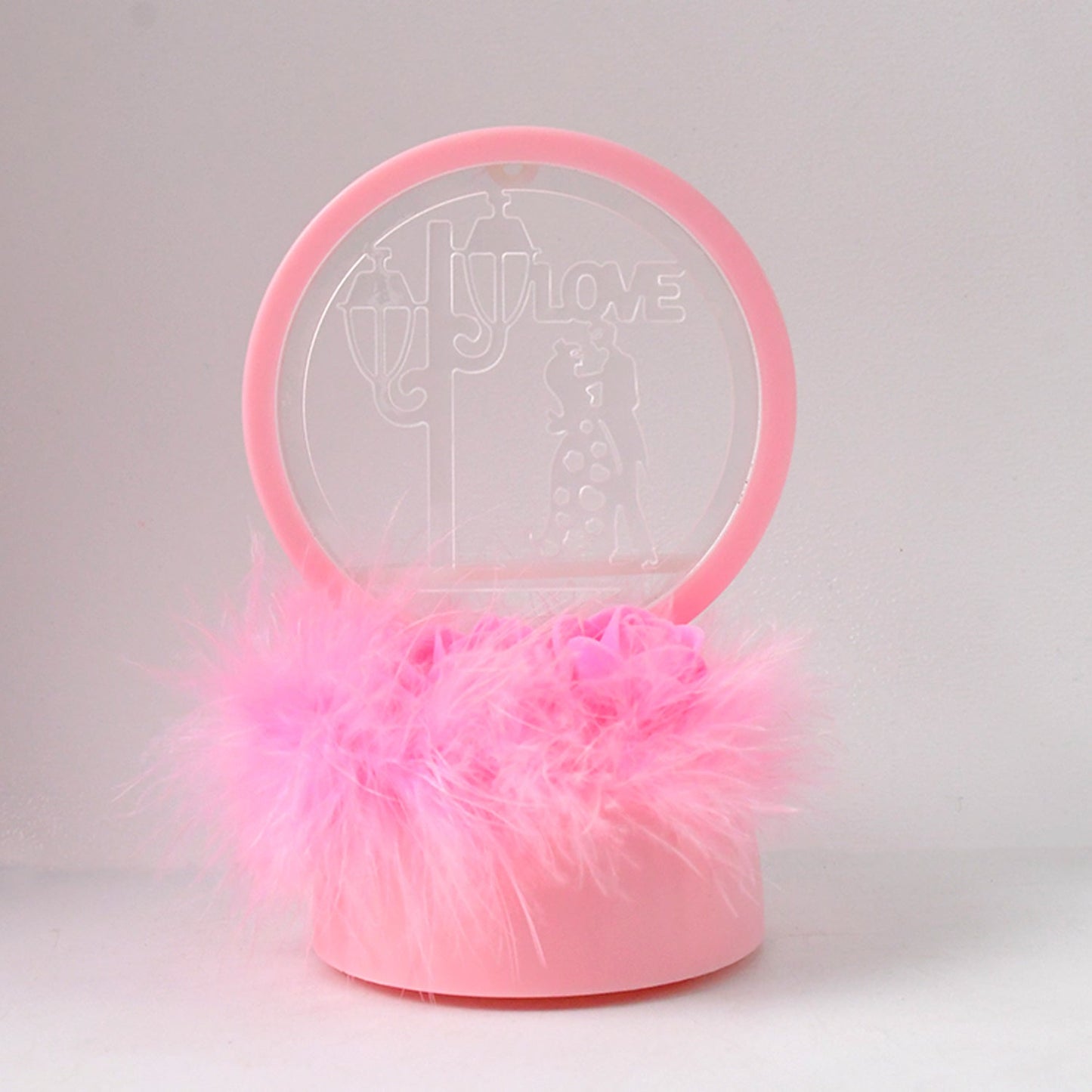Romantic Round Love Couple Decorative Art Showpiece with soft pink base
