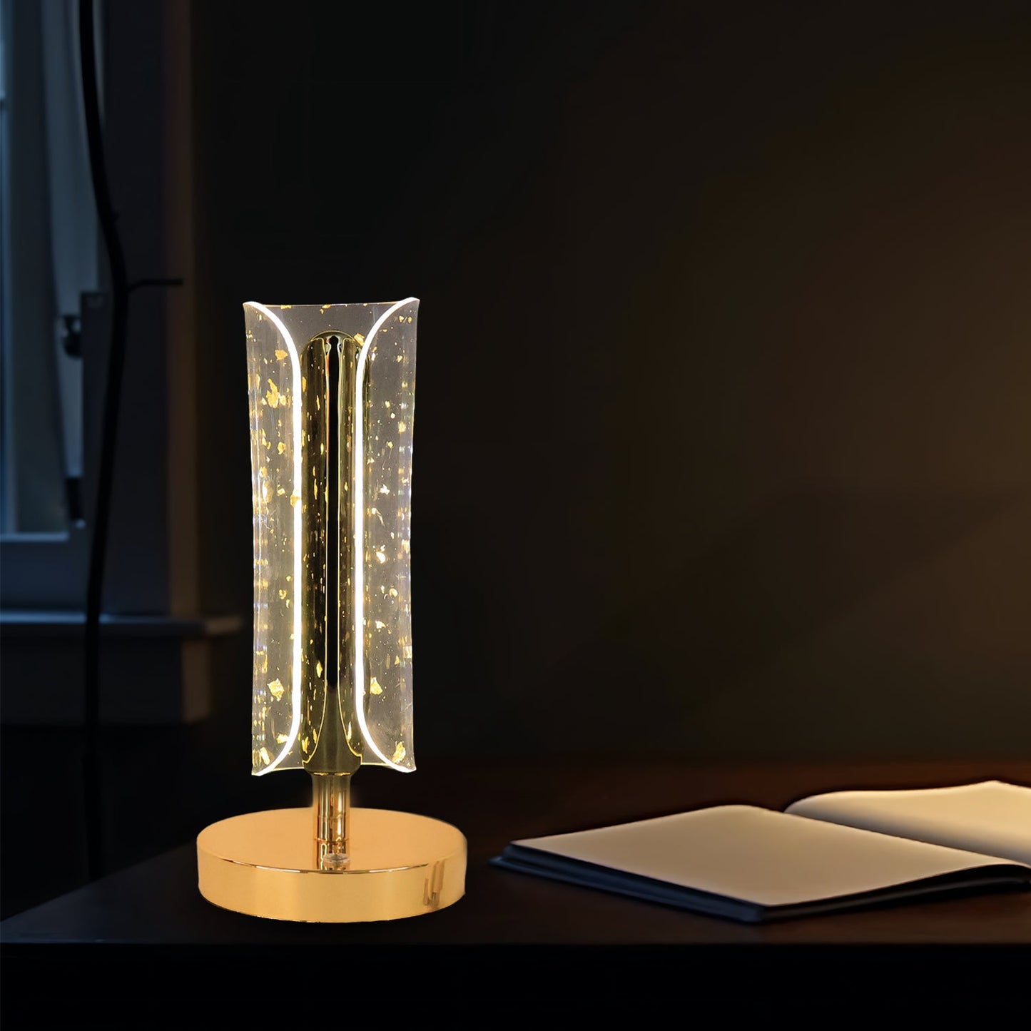 Golden crystal table lamp for bedroom with cozy warm white LED illumination