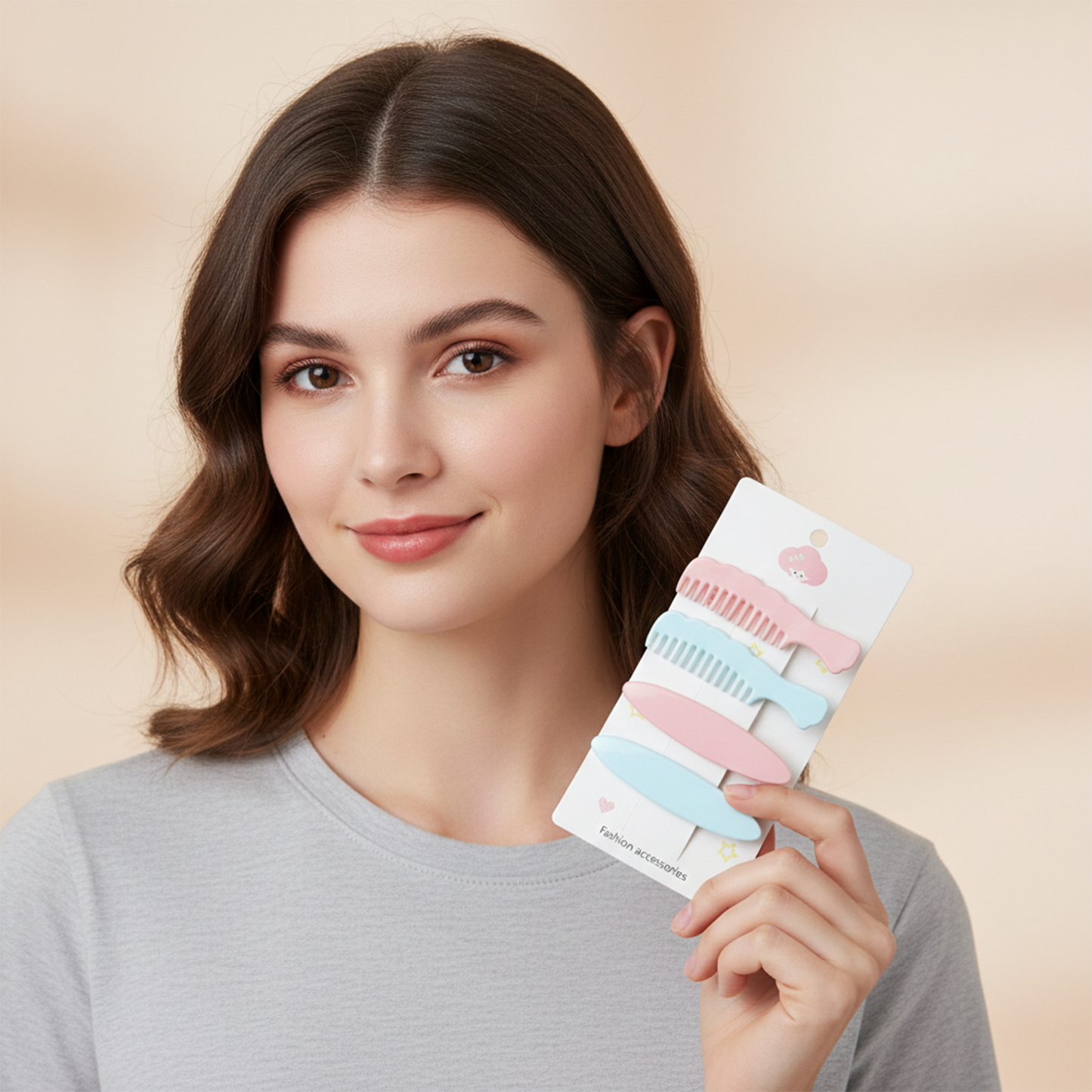 Close-up of pastel barrette hair clip with gentle hair grip design