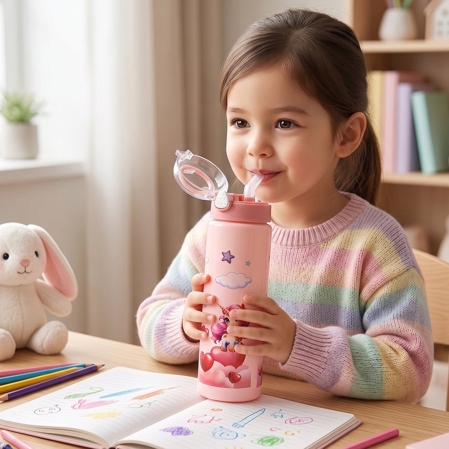 Printed school water bottle with princess theme for children