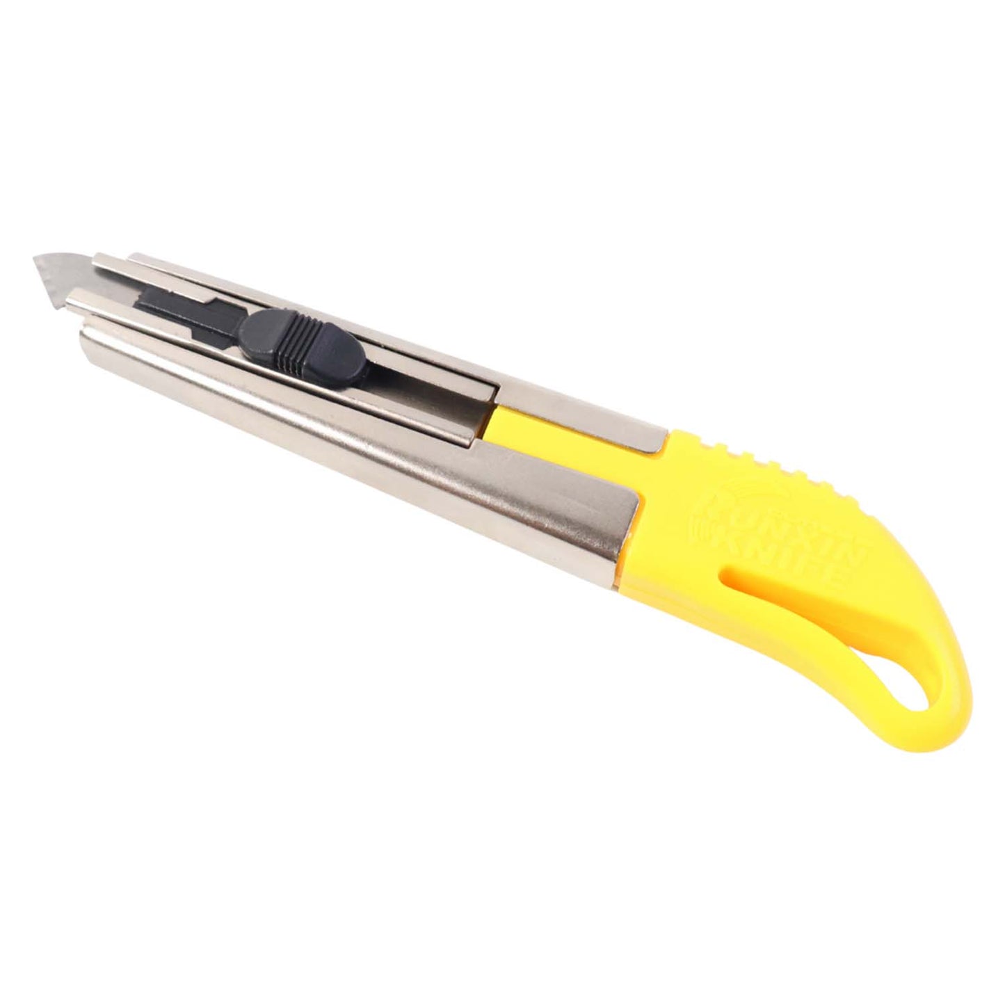 Close-up of safety cutter knife with slide-lock mechanism