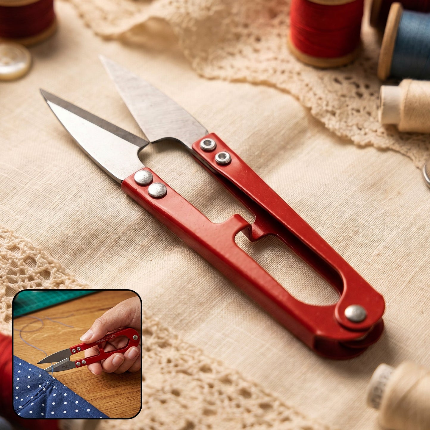 Thread cutter snip scissors with sharp pointed blades for sewing precision