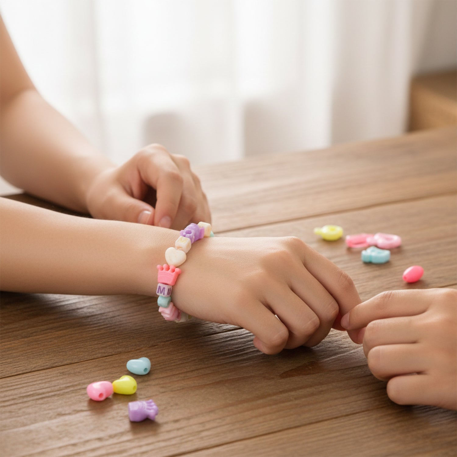 Children's beads play set for making bracelets and necklaces
