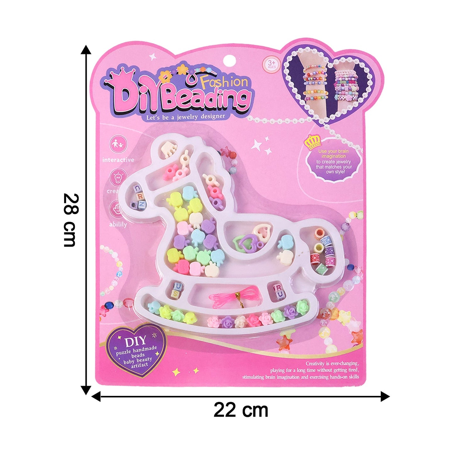 Craft kit beads and charms arranged for children's DIY jewellery projects
