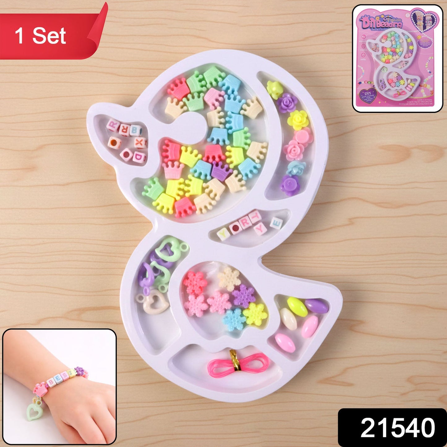 Kids craft set featuring crown and flower shaped beads for jewellery making