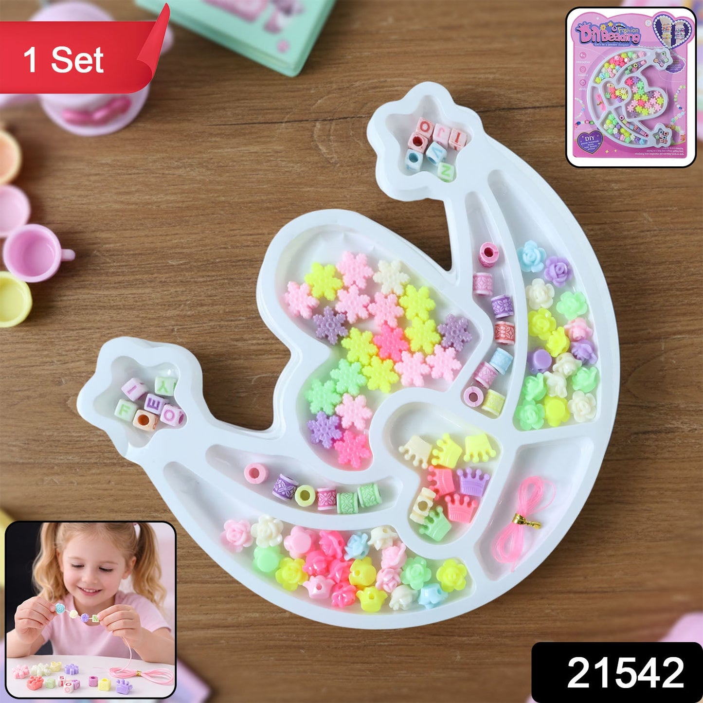 Creative craft set featuring assorted flower and crown beads for jewellery making