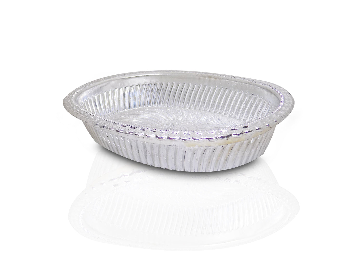 Side view of a shining silver gift tray, perfect for festive occasions.