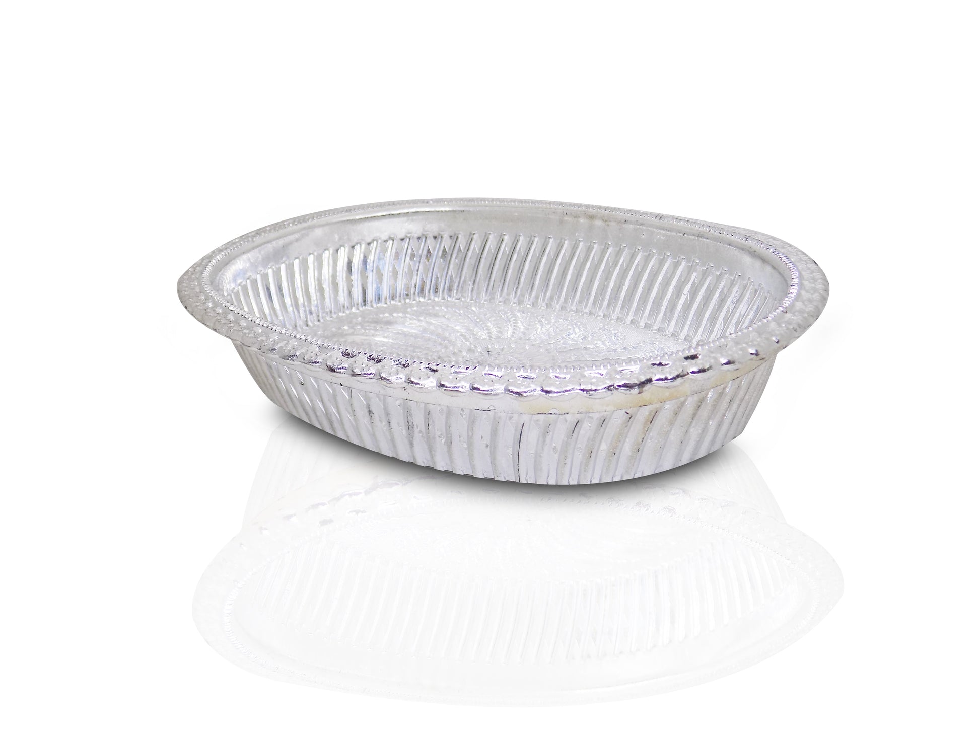 Side view of a shining silver gift tray, perfect for festive occasions.