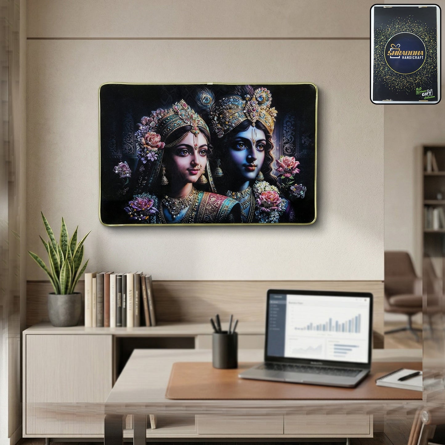 Decorative Radha Krishna wall art framed for home or temple decor