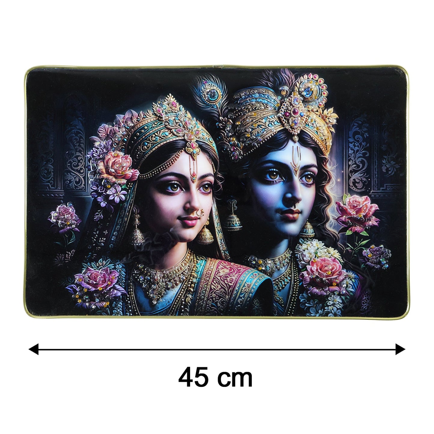 Close-up of vibrant Radha Krishna framed wall art