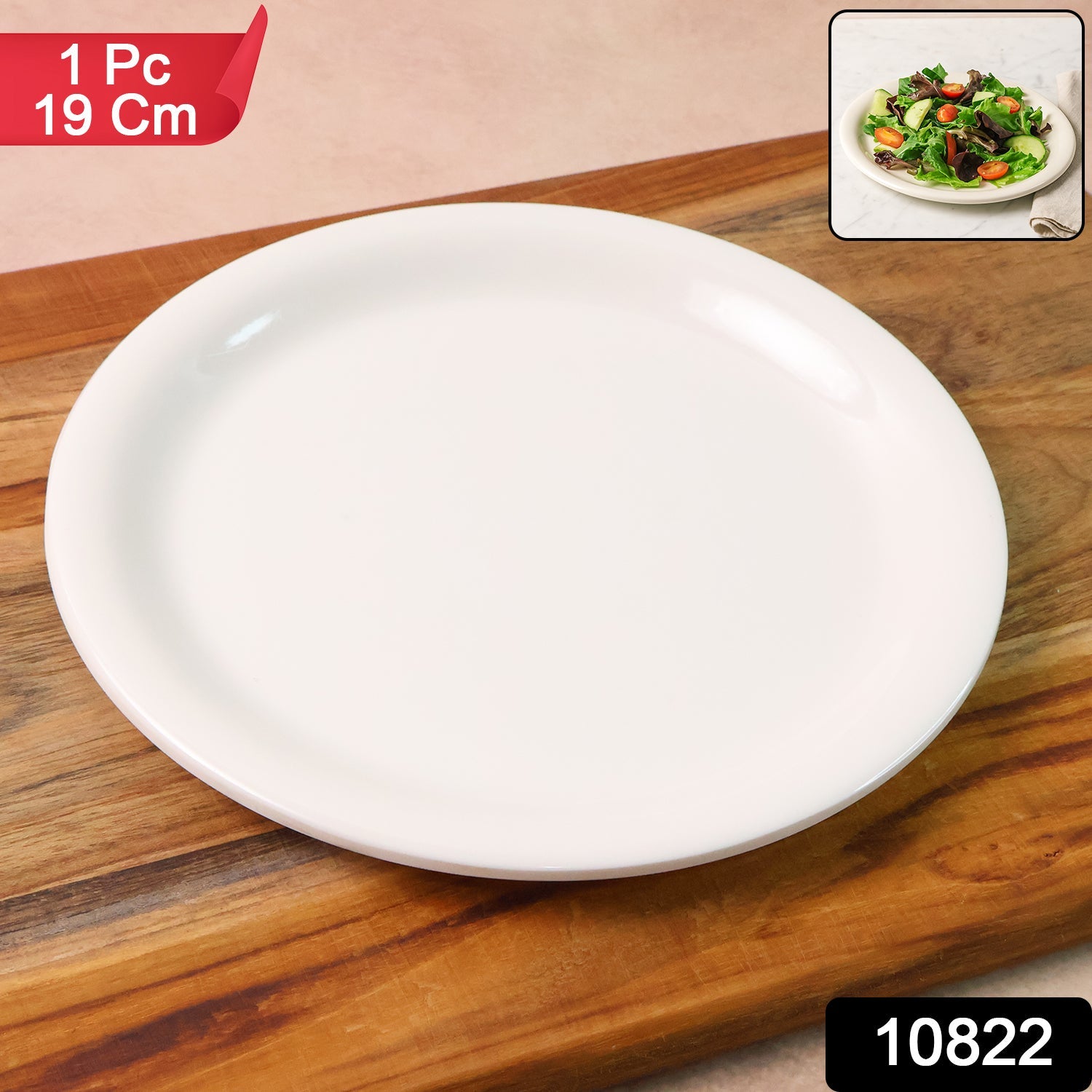 White plastic round serving plate 19 cm showing smooth surface