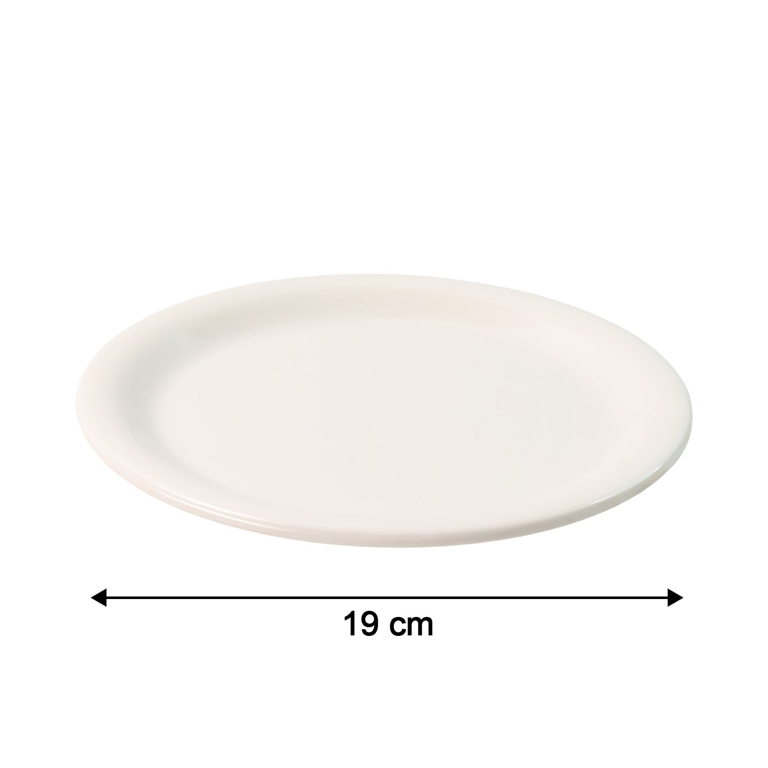 19 cm diameter plastic dinner plate showing size and dimensions