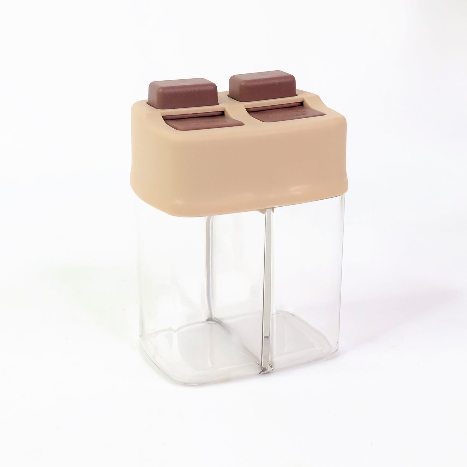 Transparent salt and pepper shaker set with dual lids for controlled pouring