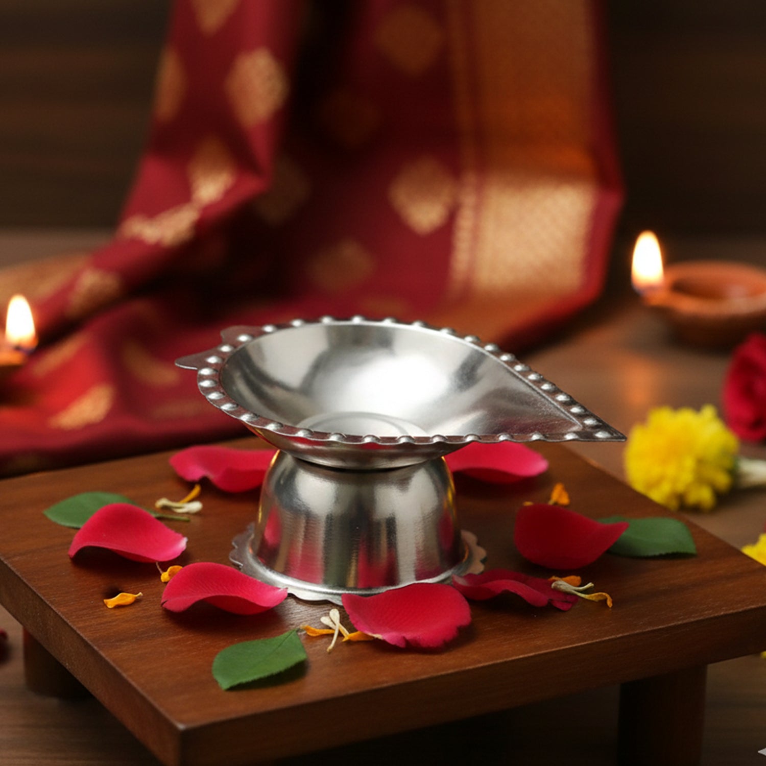 Diya and incense combo stand made of polished stainless steel