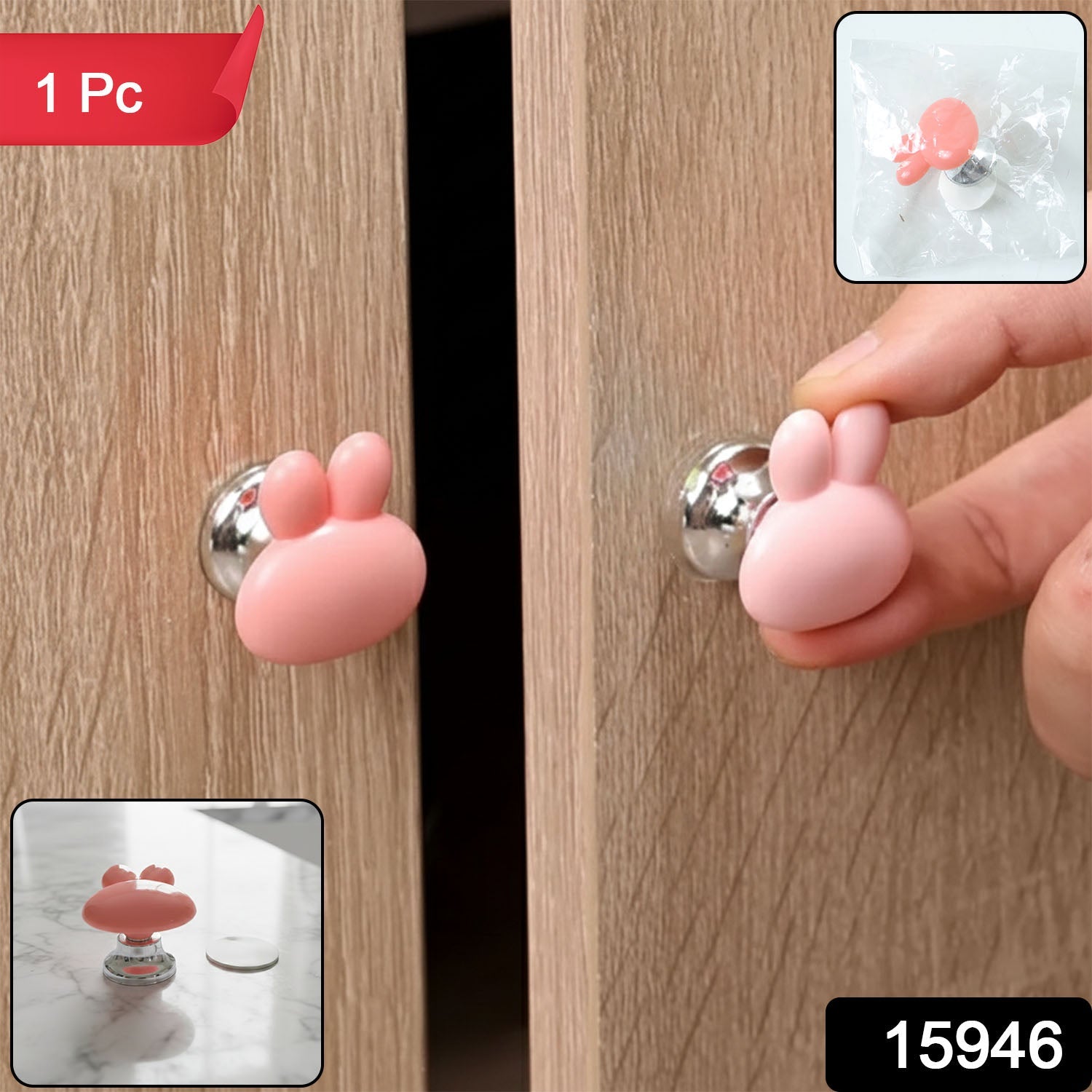 Close-up view of the cute bunny ear cabinet knob showing smooth finish and design
