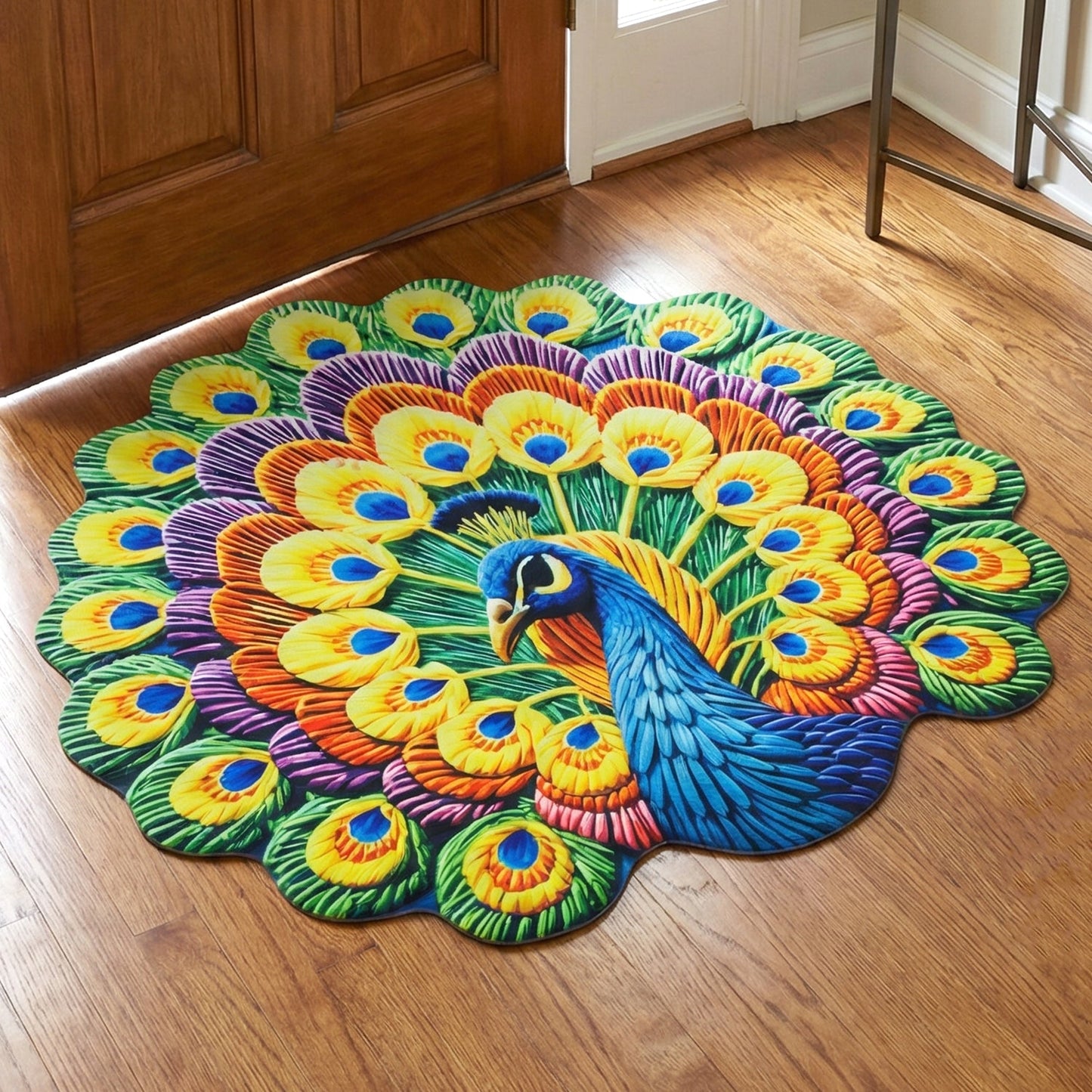 Colorful peacock-themed floor mat for home and entrance