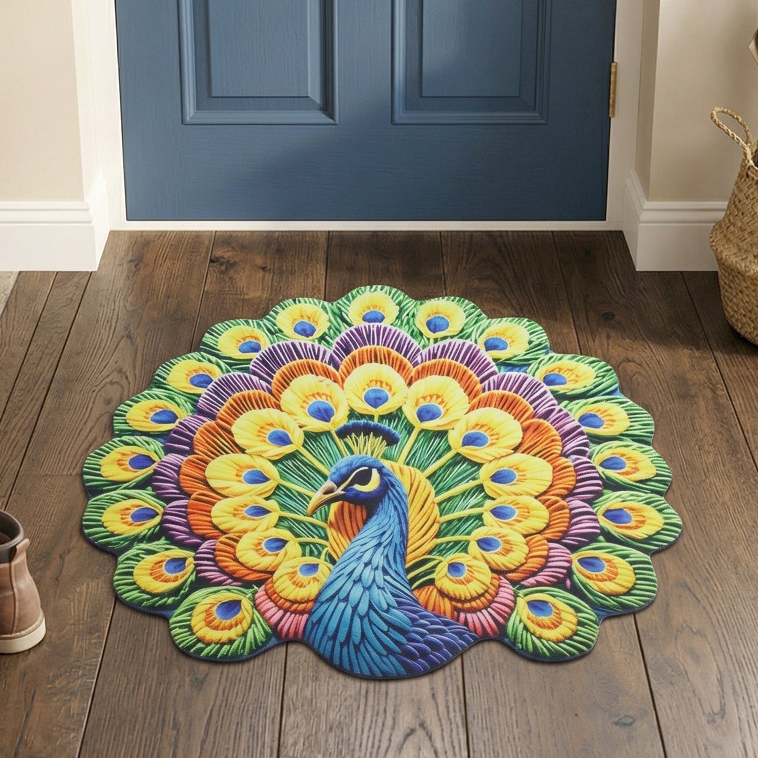 Living room peacock patterned floor mat for modern homes
