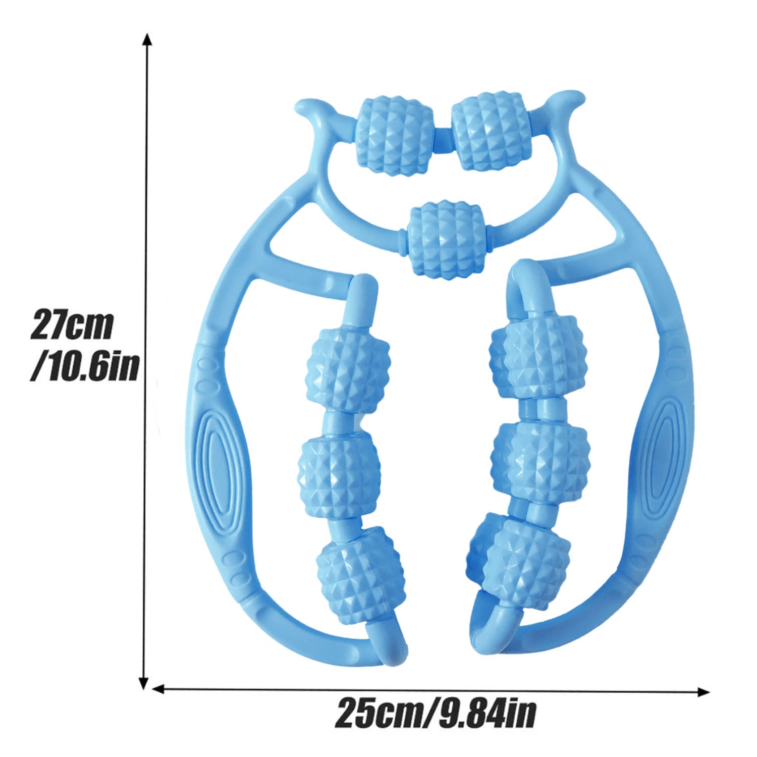 Dimensions chart of double wheel massage roller in centimeters