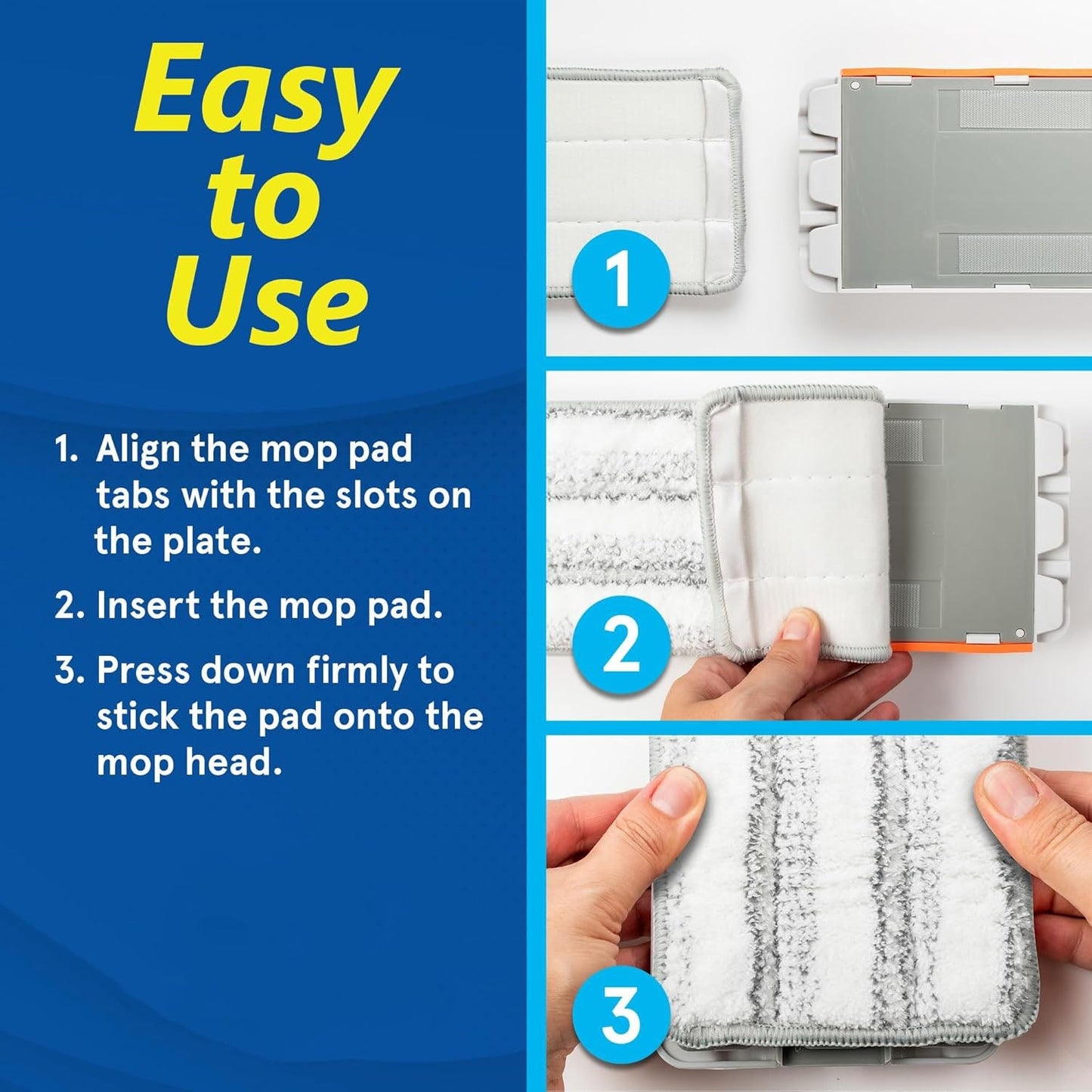 Flat mop cleaning set including handle and reusable pads