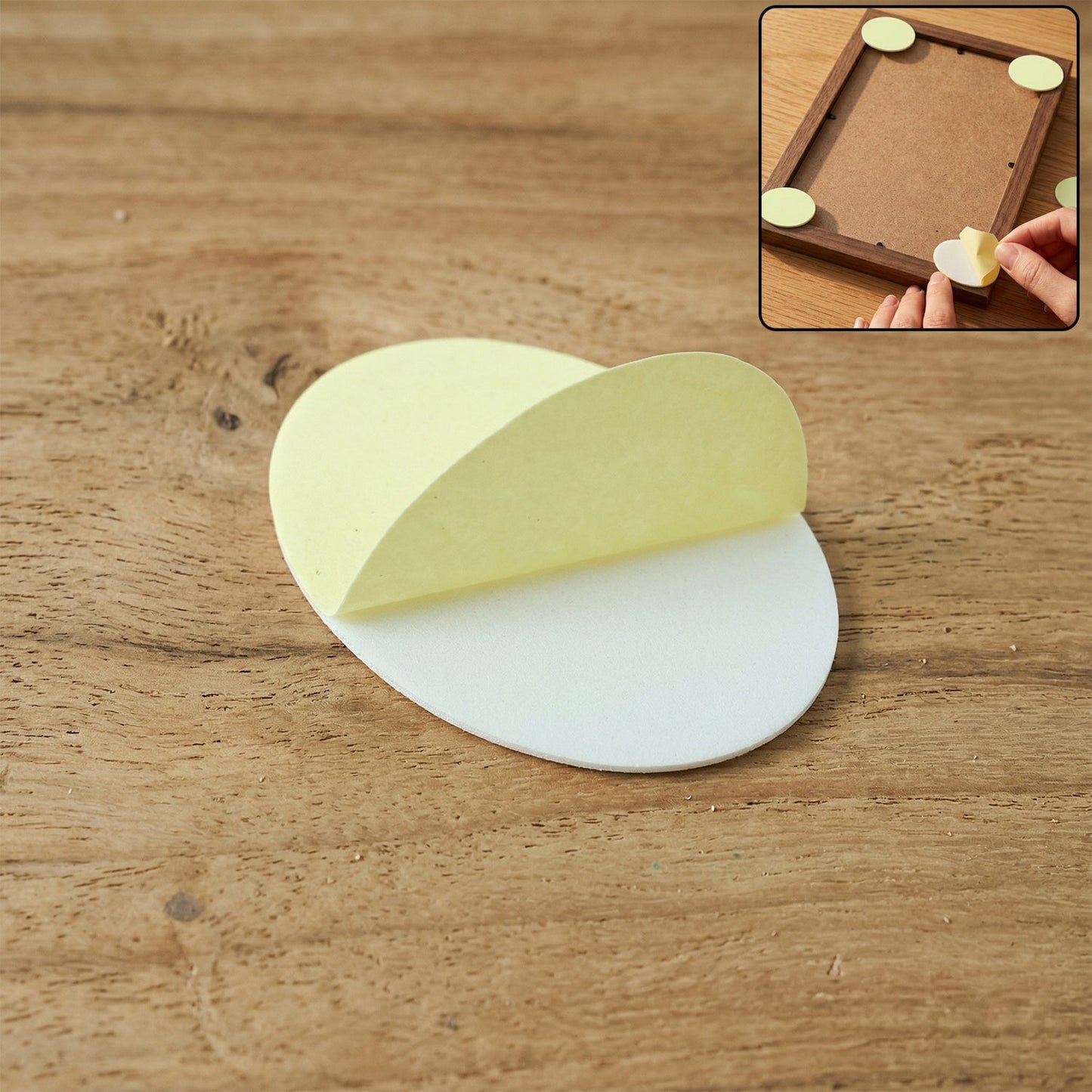 Double-sided foam furniture pad under furniture leg for stability