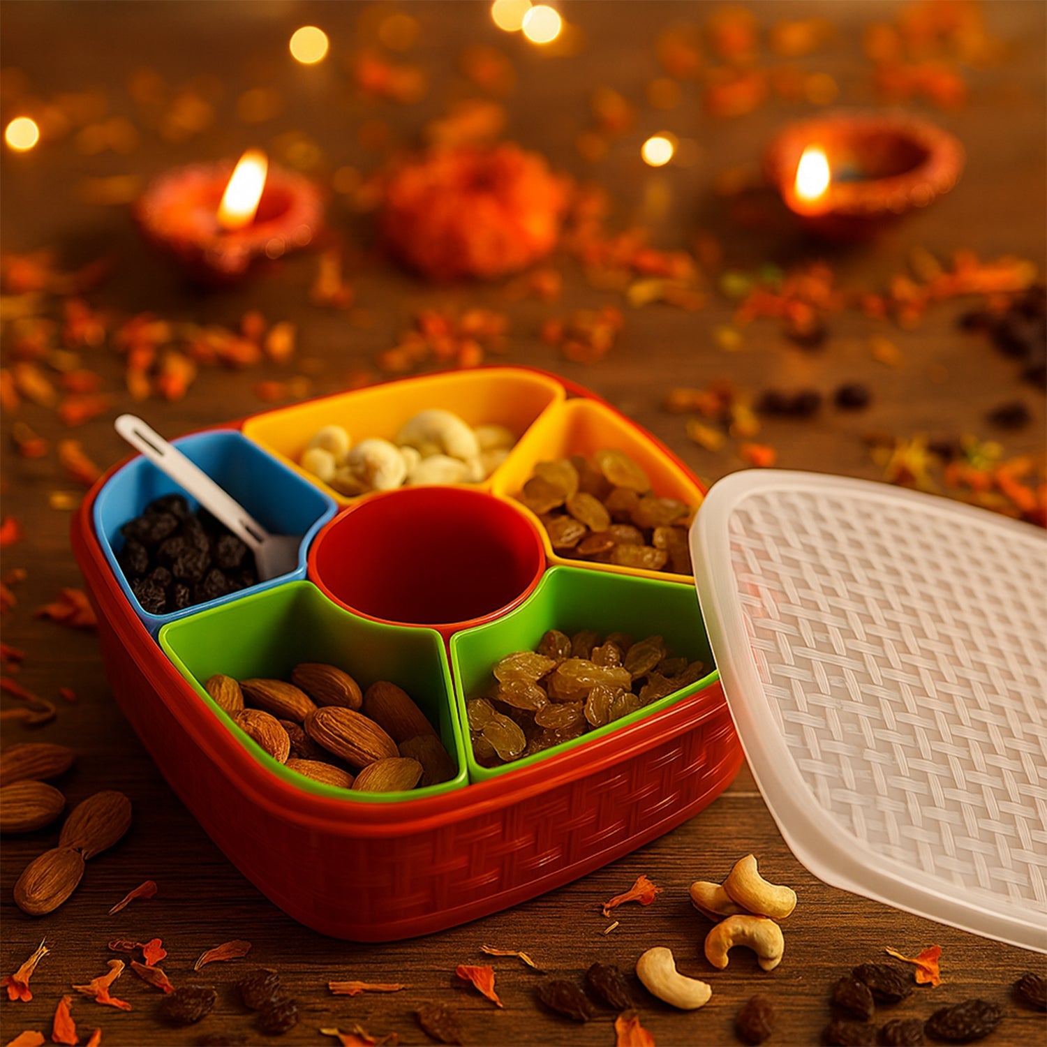 Close-up of textured BPA-free plastic dry fruit snack box design