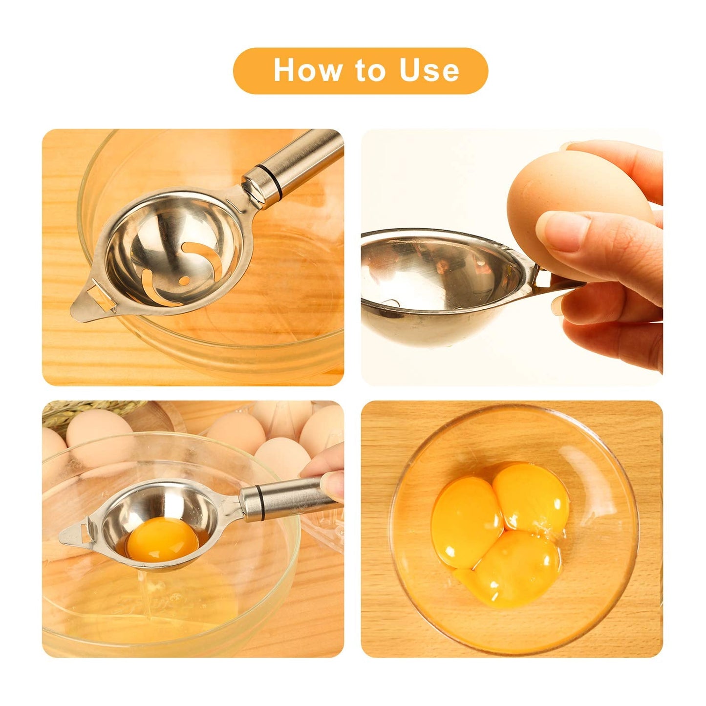 Top view of stainless steel egg separator for kitchen meal prep