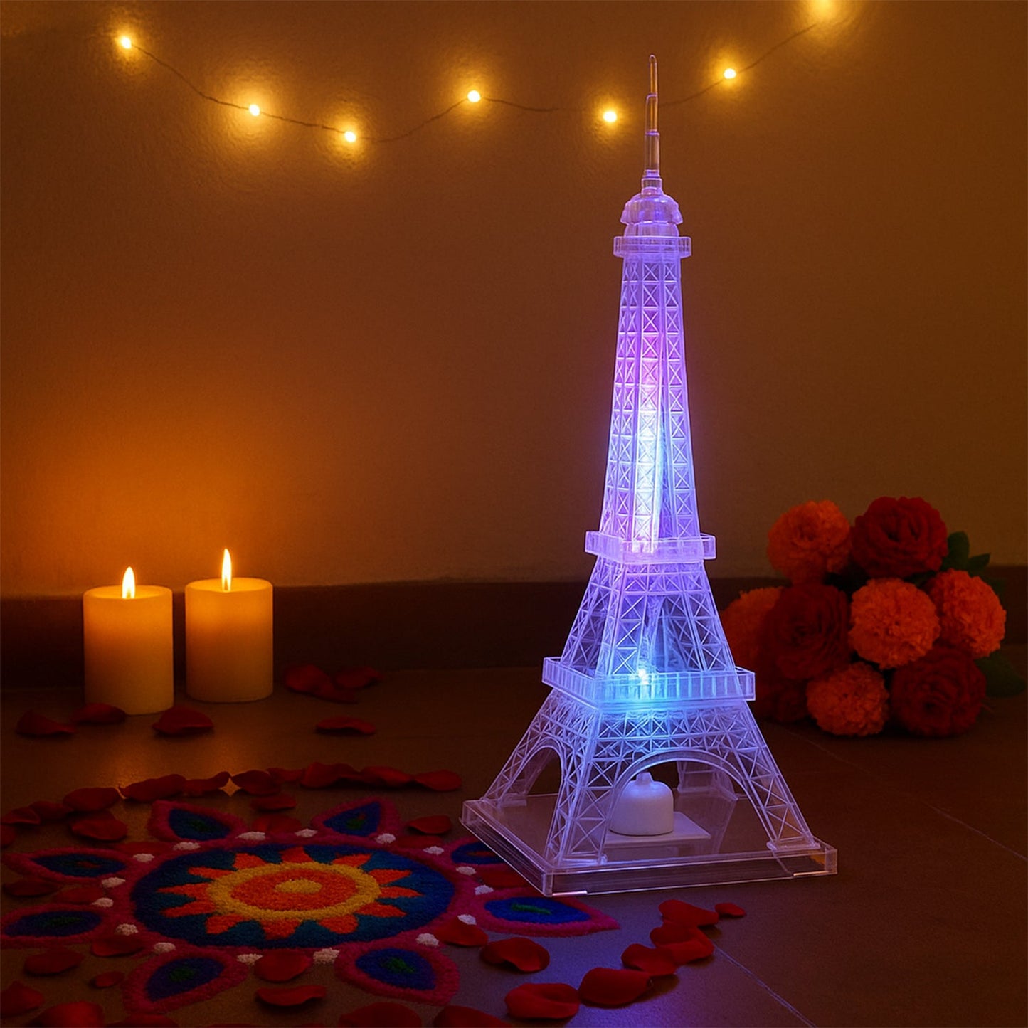 Crystal-effect LED Eiffel Tower night light on display