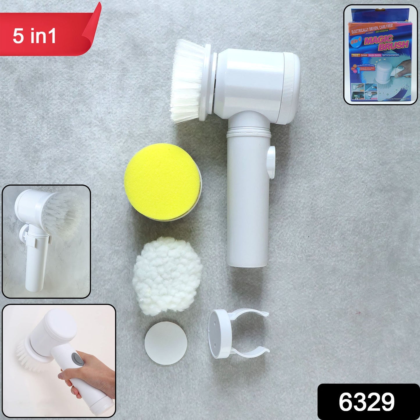 Close-up view of multiple replaceable heads for electric spin cleaning brush