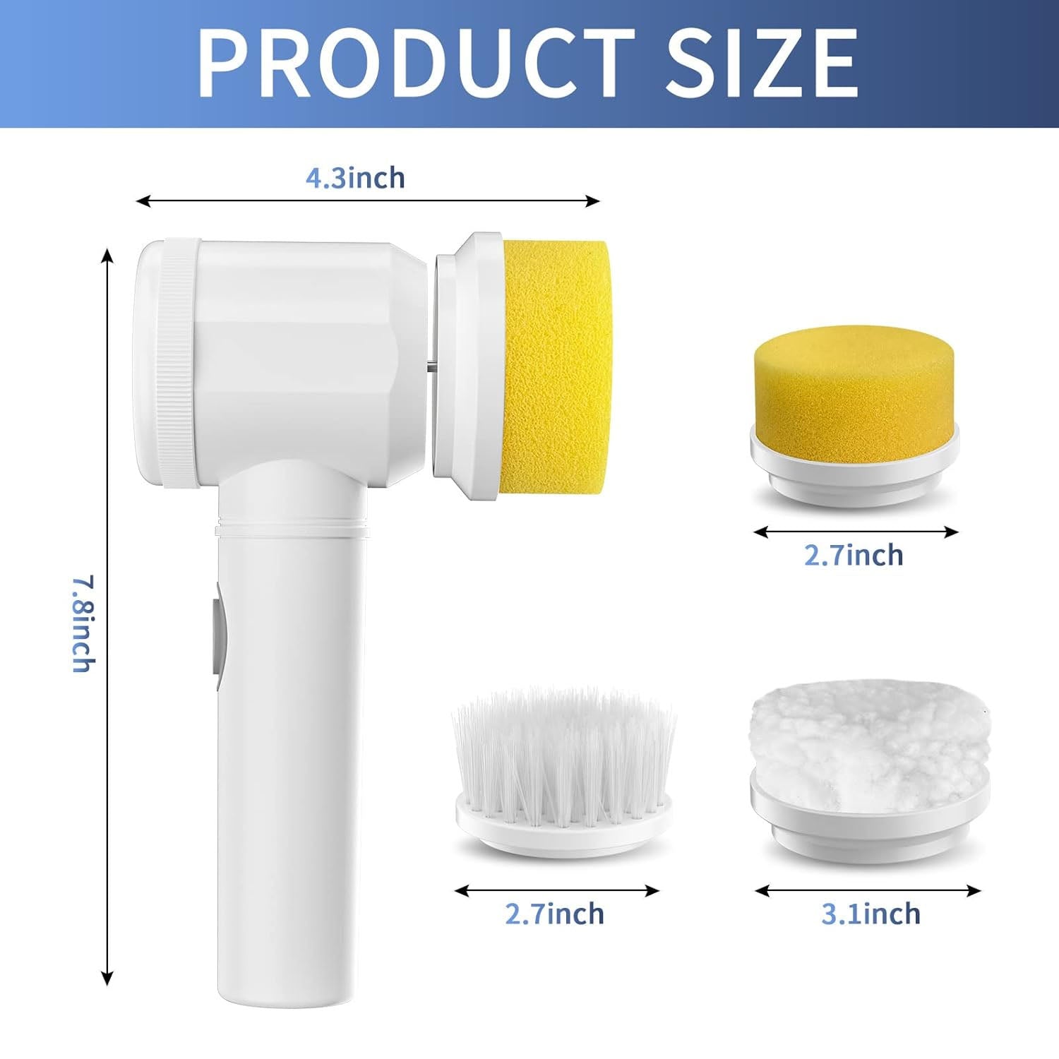 Size comparison showing compact electric spin cleaning brush