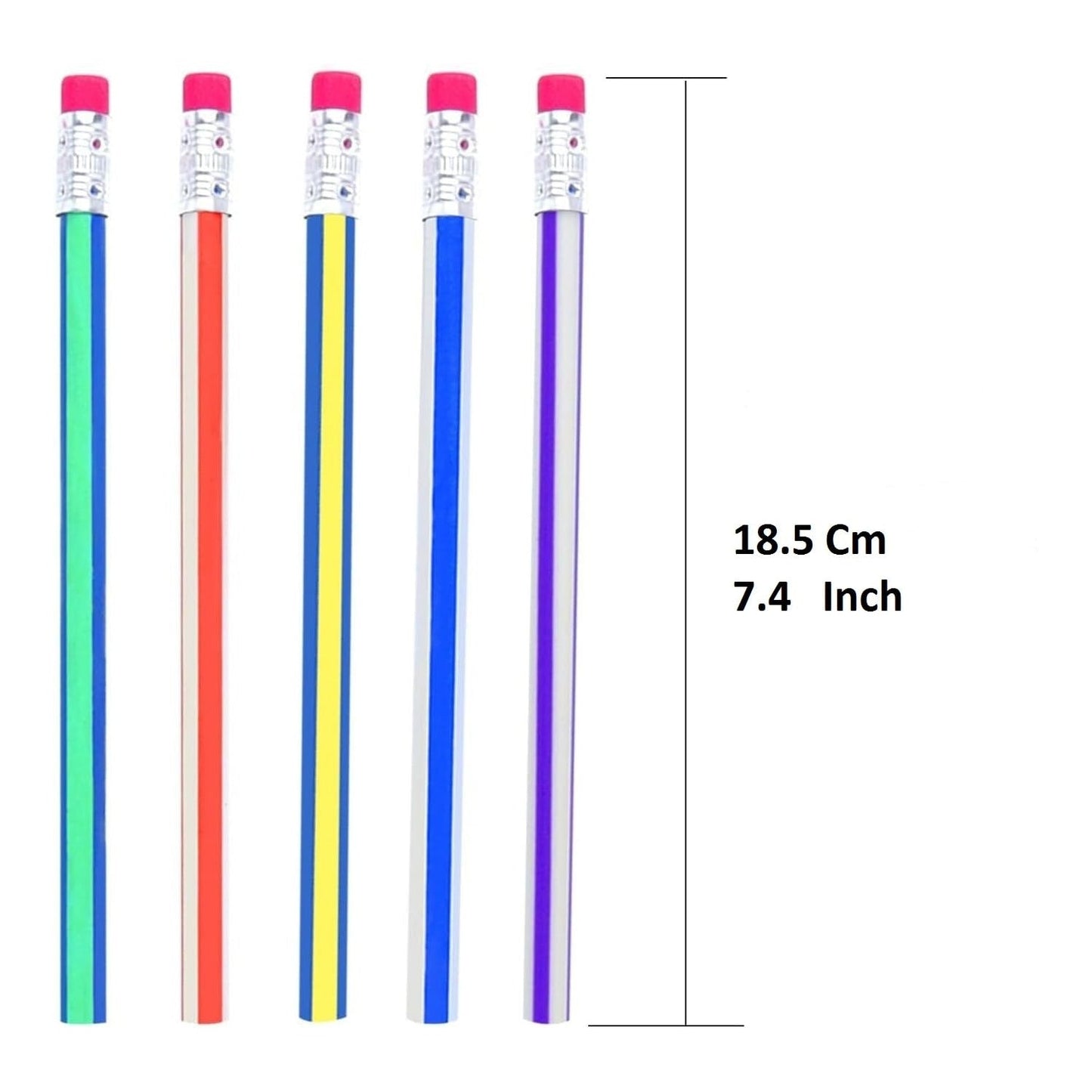 Multicolored swirl pencils next to a ruler for size reference