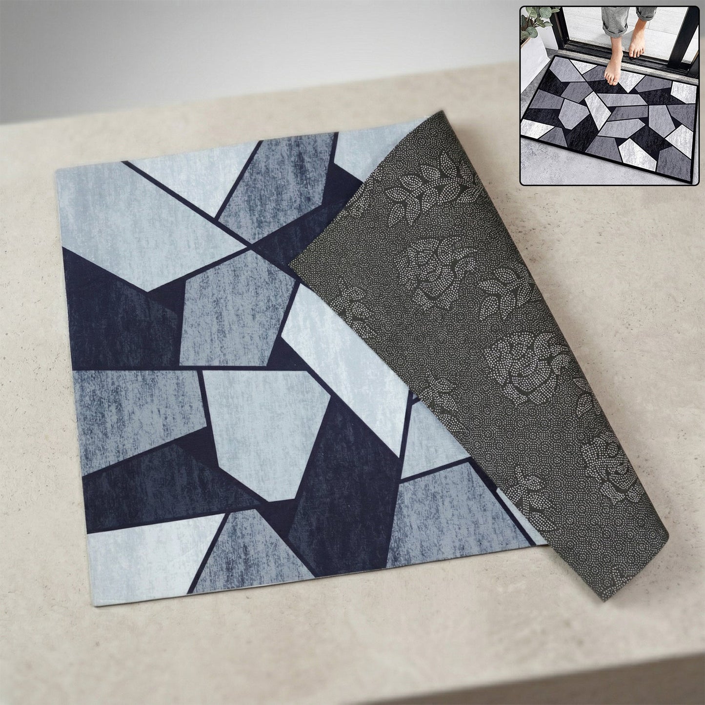 Water-absorbent anti slip door floor mat measuring 90x60 cm