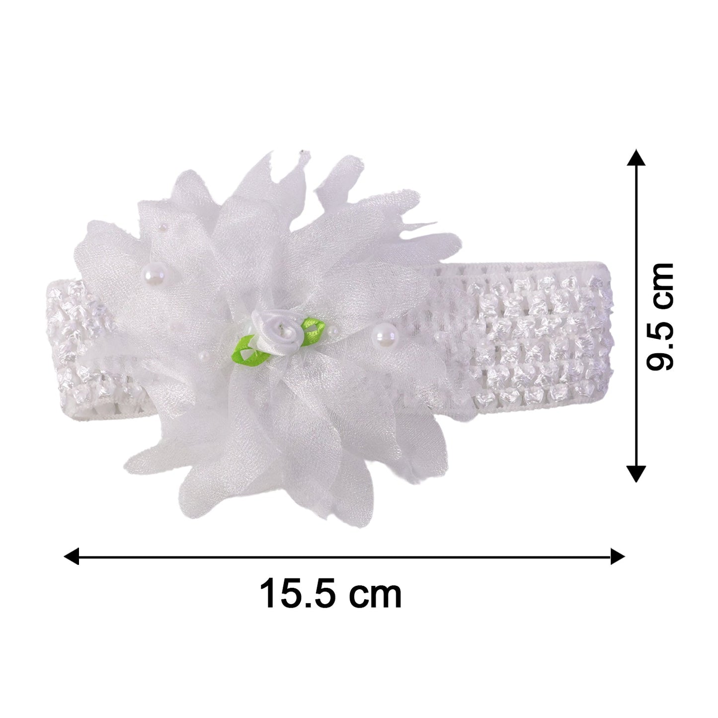 Close-up of floral headband for babies, comfortable elastic material