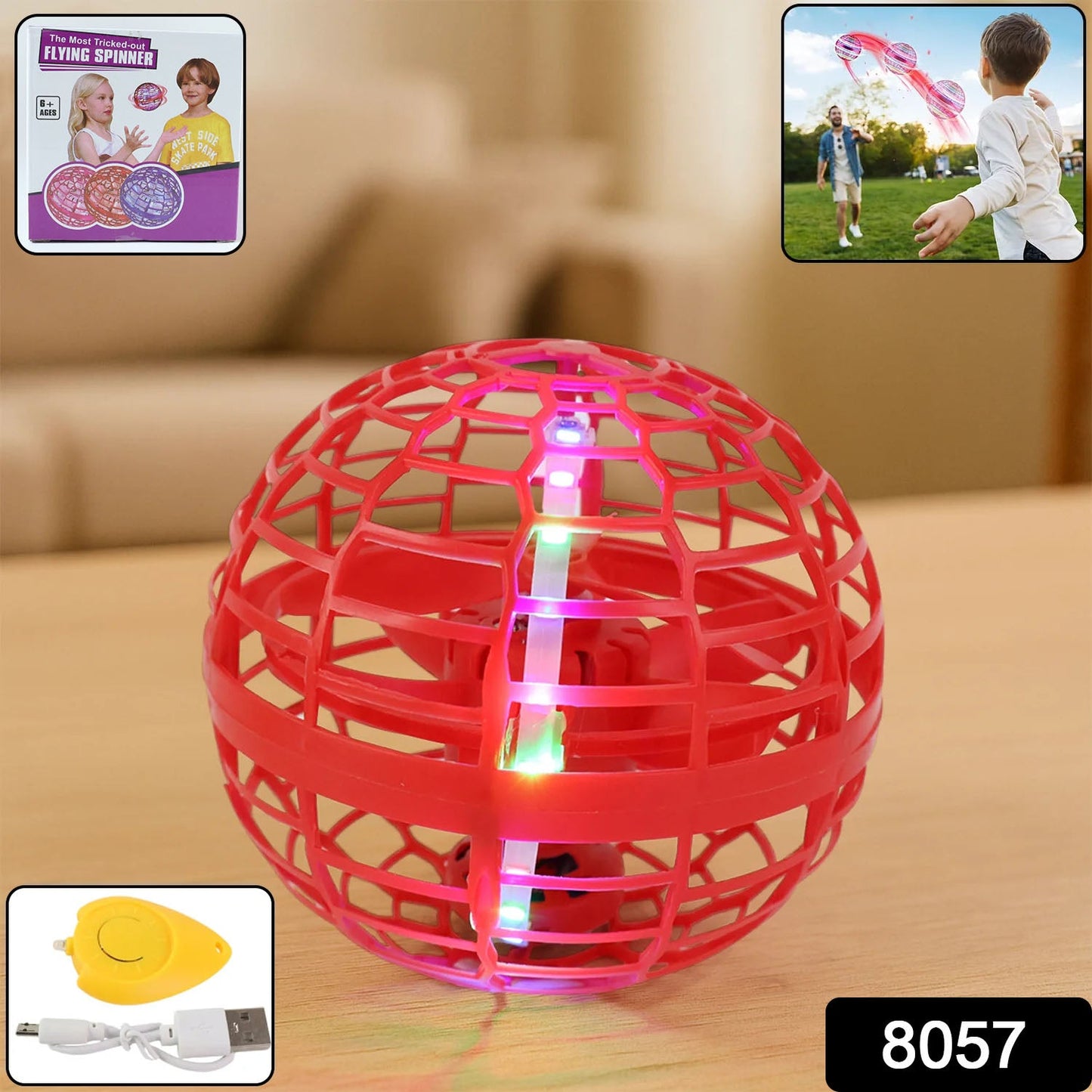 Child happily playing with the Flying Ball Toy outdoors, showing its flight.
