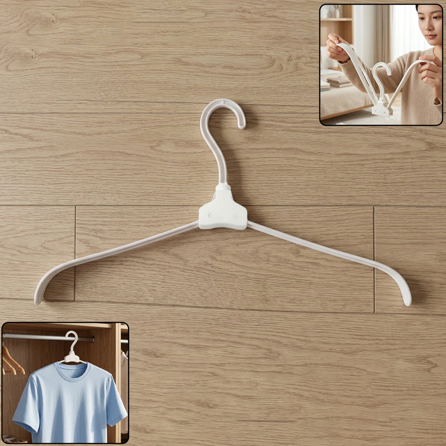 Foldable plastic clothes hanger, space-saving travel closet essential