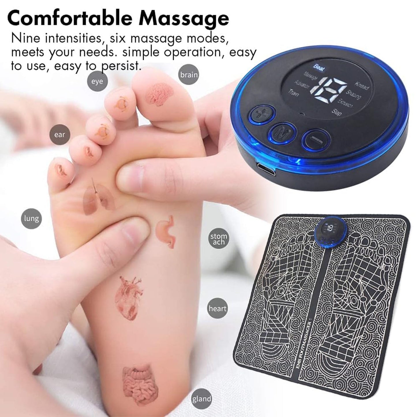 Wired controller unit for adjusting EMS Foot Massage Mat intensity settings