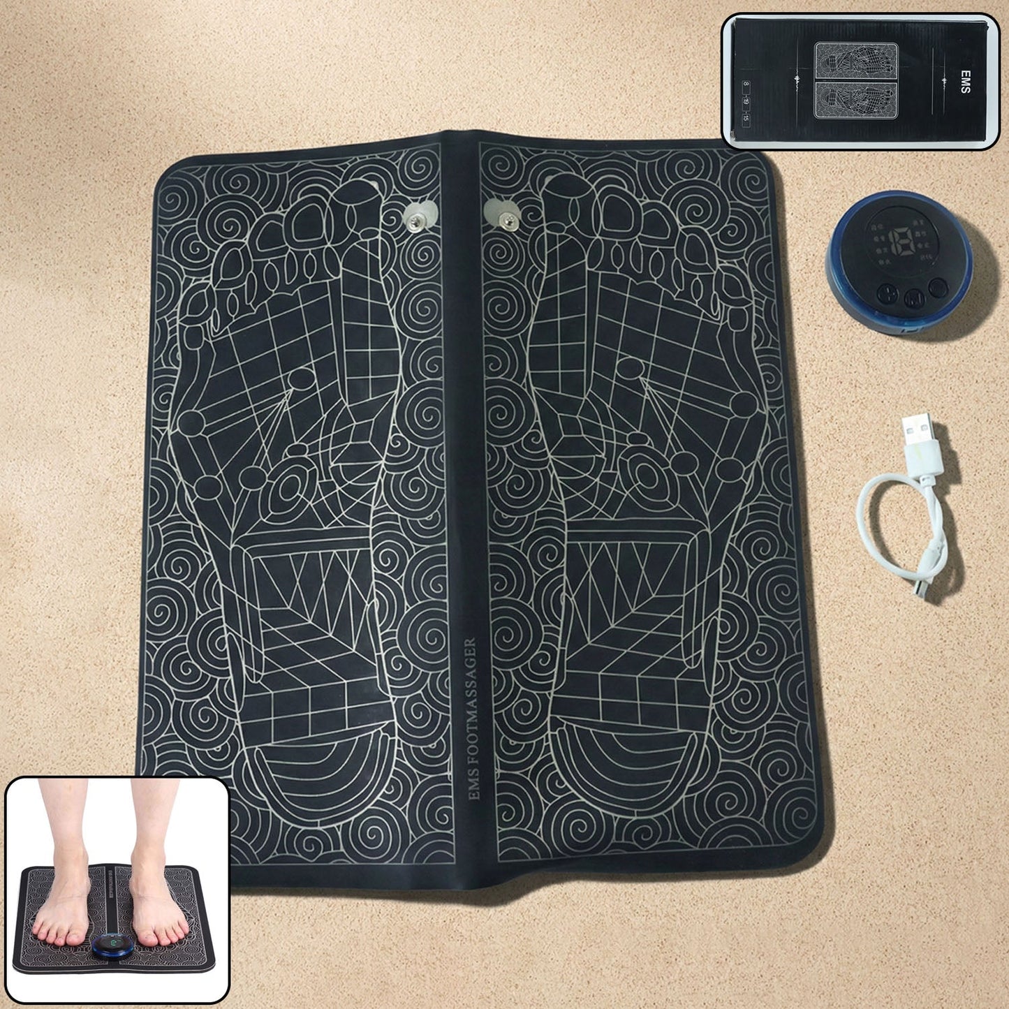 Electric EMS Foot Massage Mat providing foot relaxation with precise pulse zones