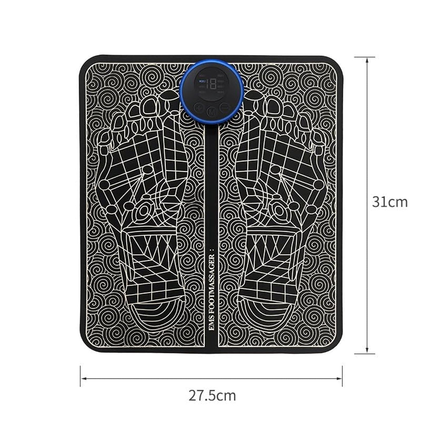 Dimensions illustration of EMS Foot Massage Therapy Mat showing length and width