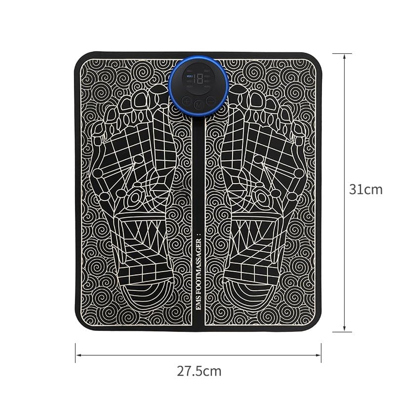 Dimensions illustration of EMS Foot Massage Therapy Mat showing length and width