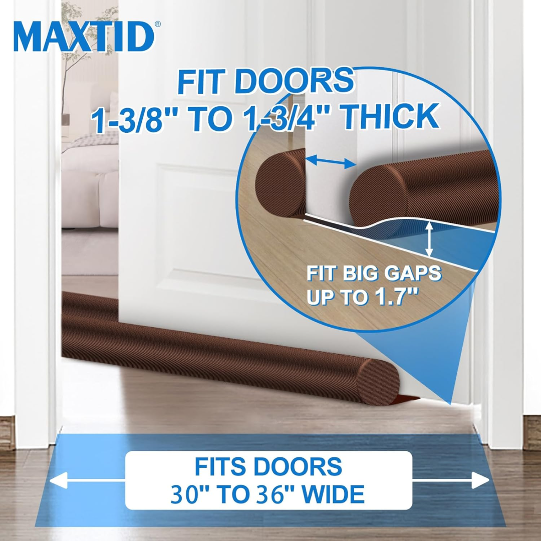 Twin door draft blocker shown in use on a standard Indian door.