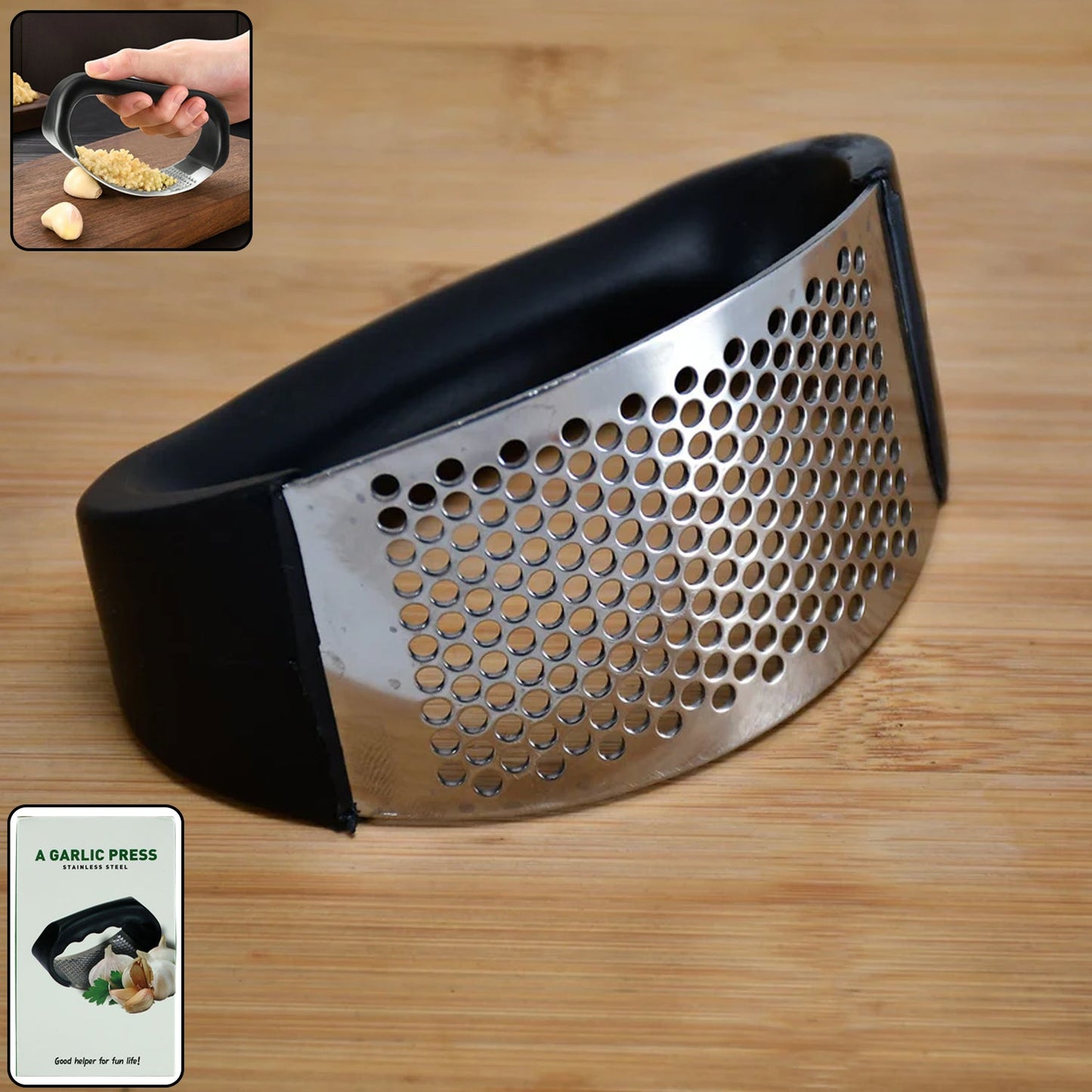 Premium curved garlic press crusher for effortless garlic crushing