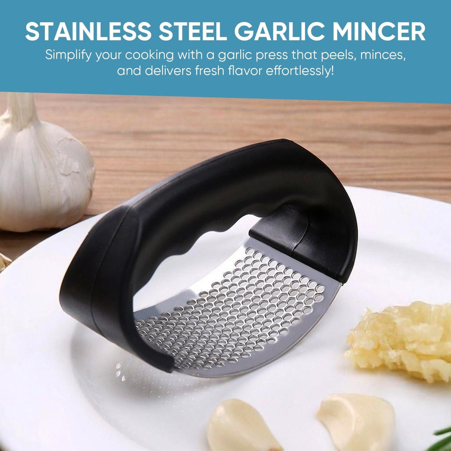 Ergonomic handle garlic press crusher for comfortable use
