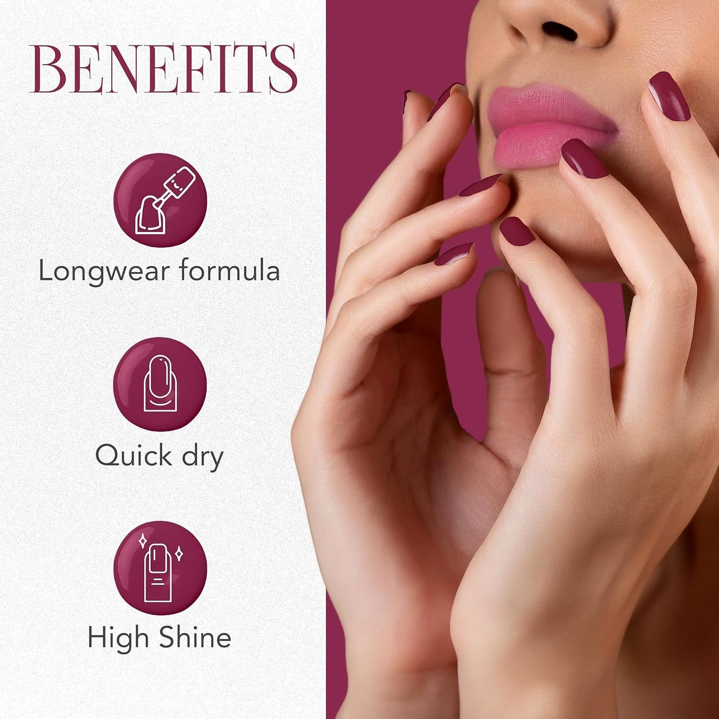 Quick-drying burgundy plum gel nail polish for home use