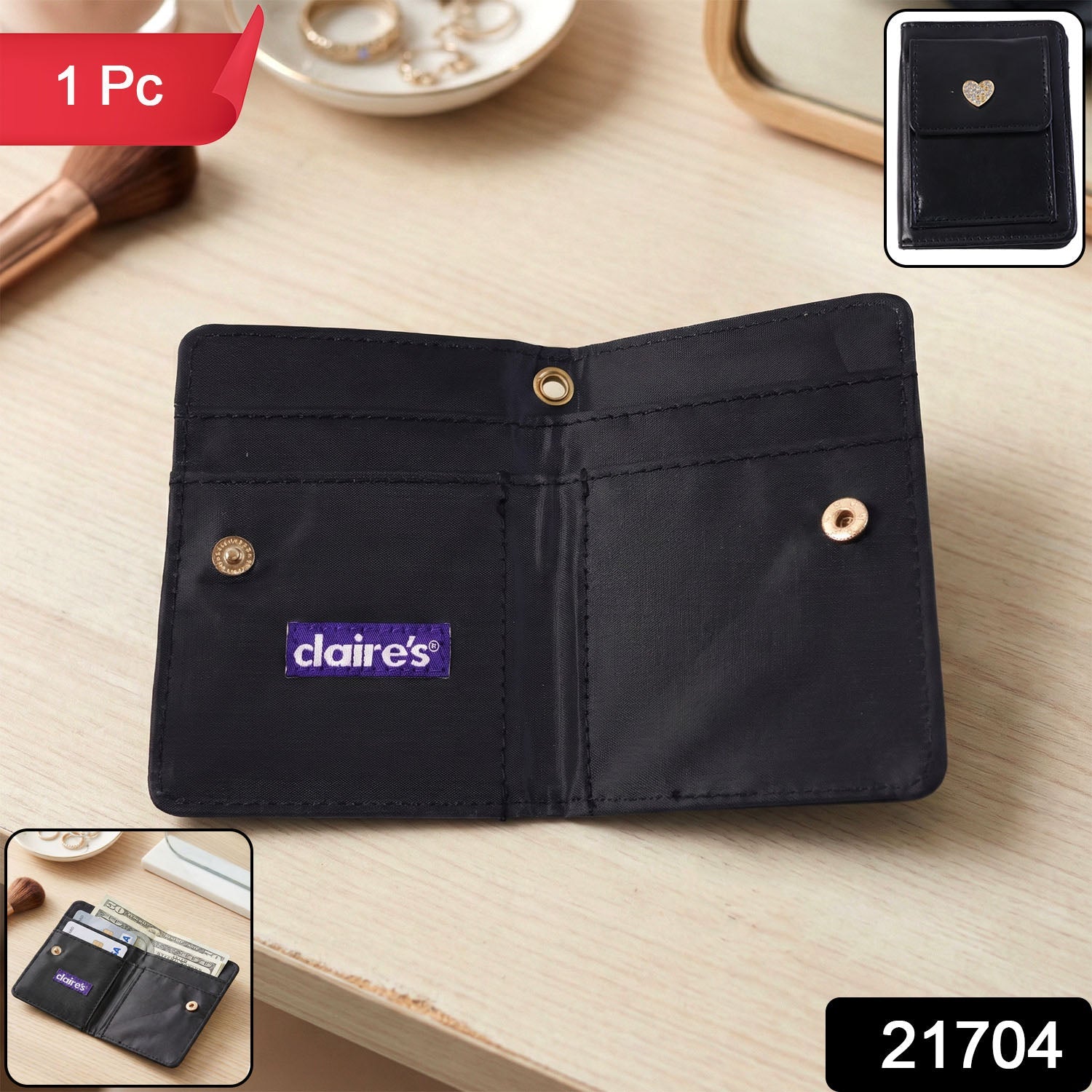 Slim snap button card holder wallet displaying multiple internal card slots