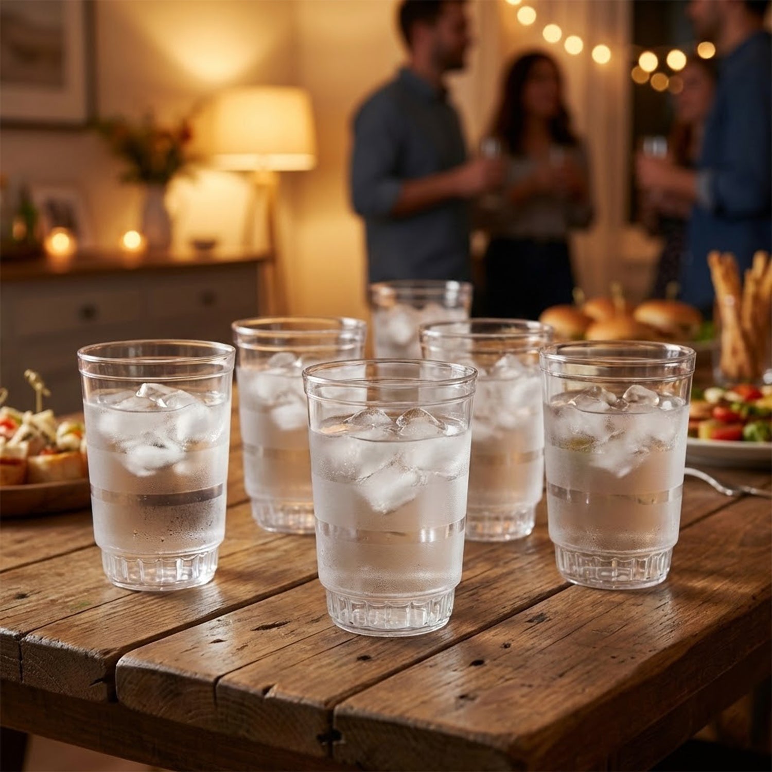 Clear Janta drinking glass beside jug of water illustrating use