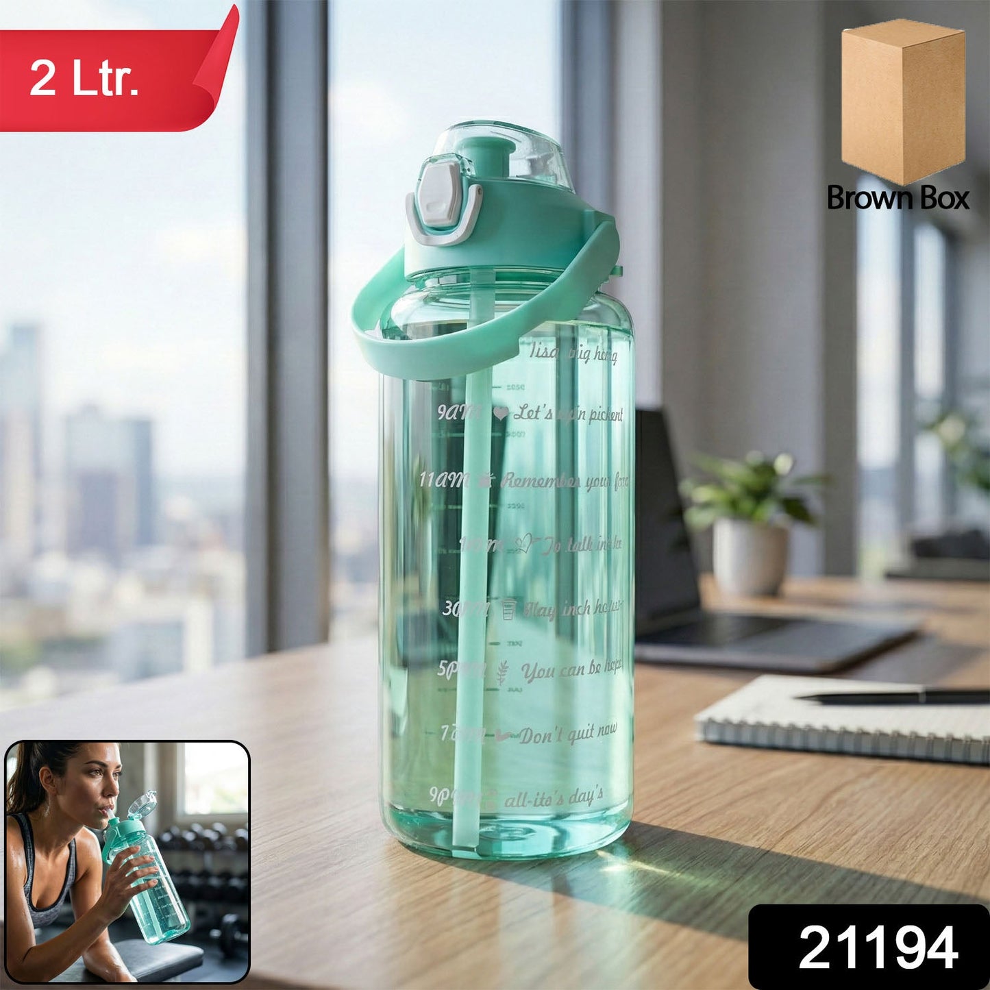 Easy sip transparent sports water bottle with integrated straw and flip lock