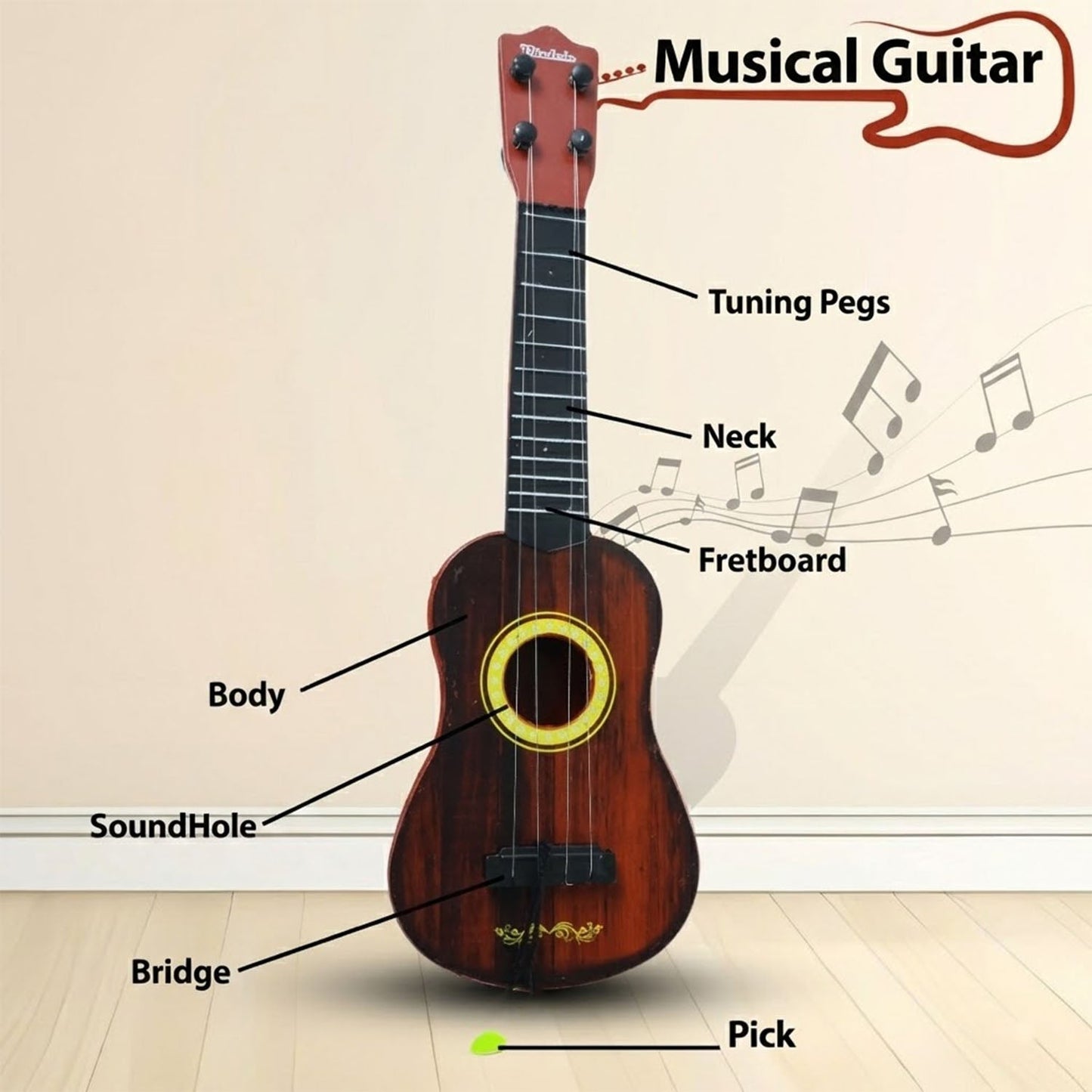 Wooden ukulele guitar toy suitable for beginner musical practice