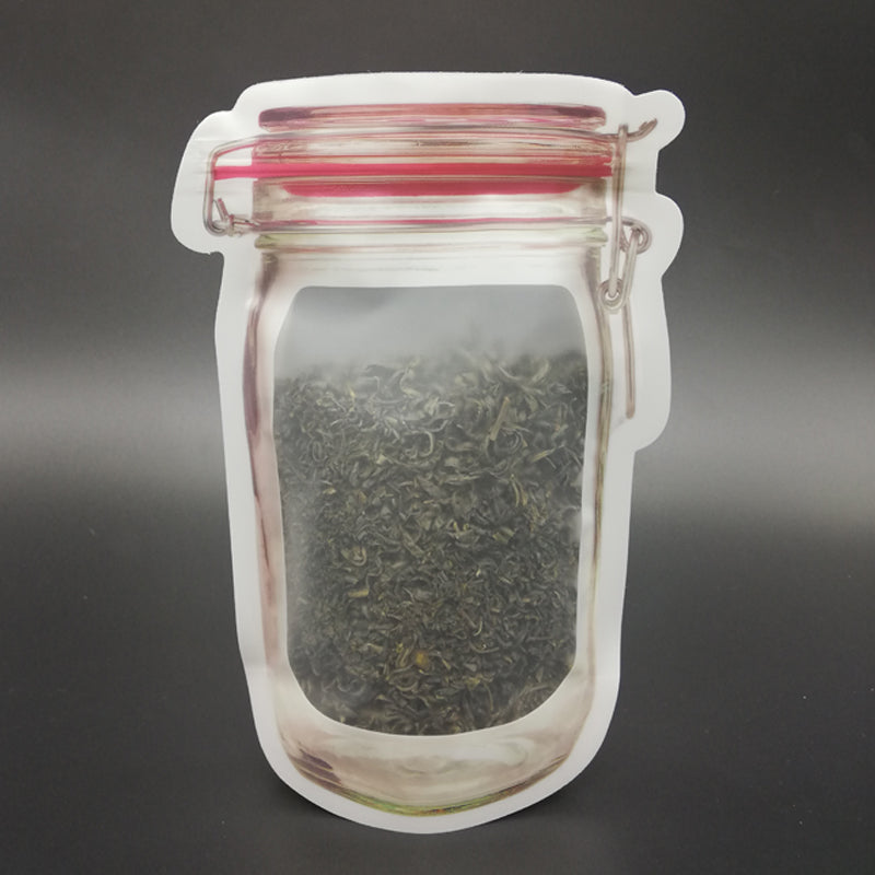 Close-up of the robust zipper closure on the reusable plastic food storage bag.