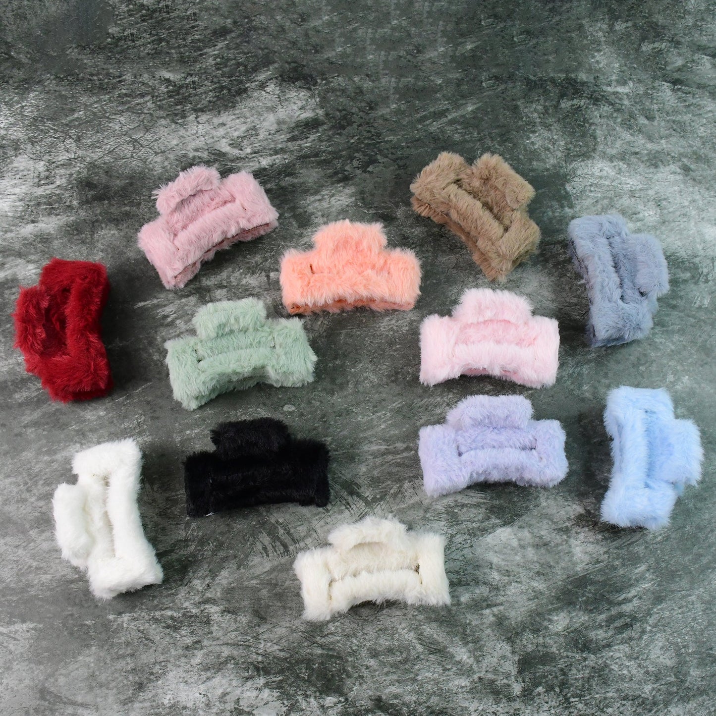 Big plush faux fur hair clip with gentle yet firm claw grip