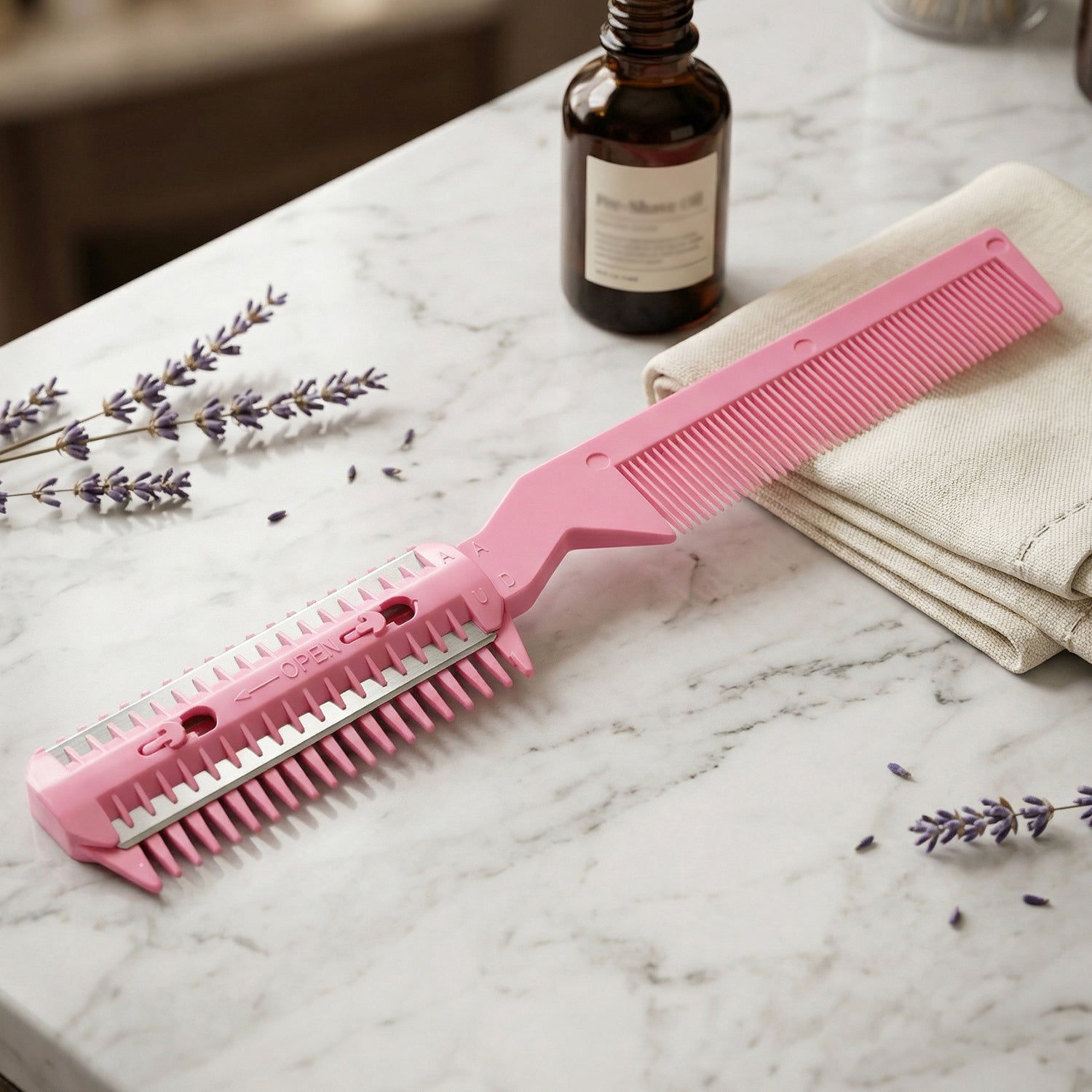 Double sided comb with built-in blade for hairstyling