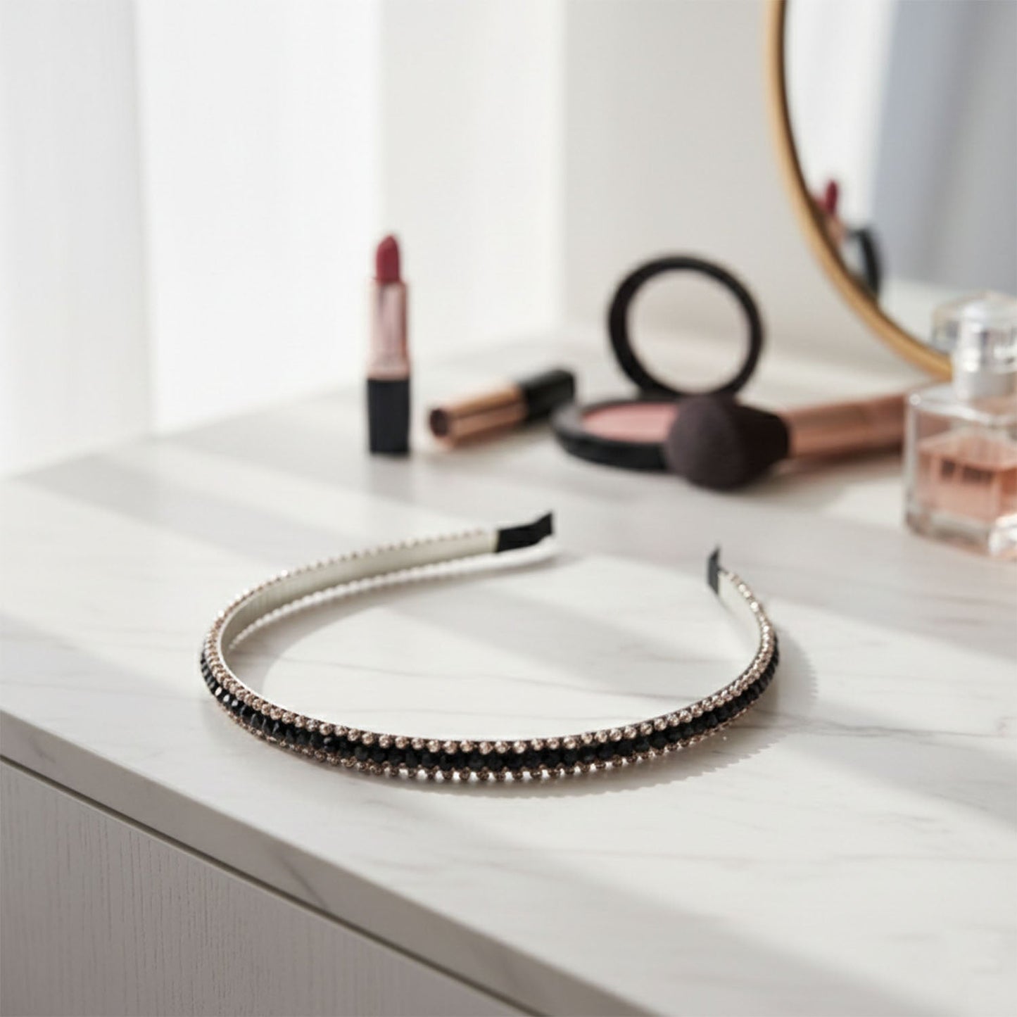Chic black studded hair band with smooth edges